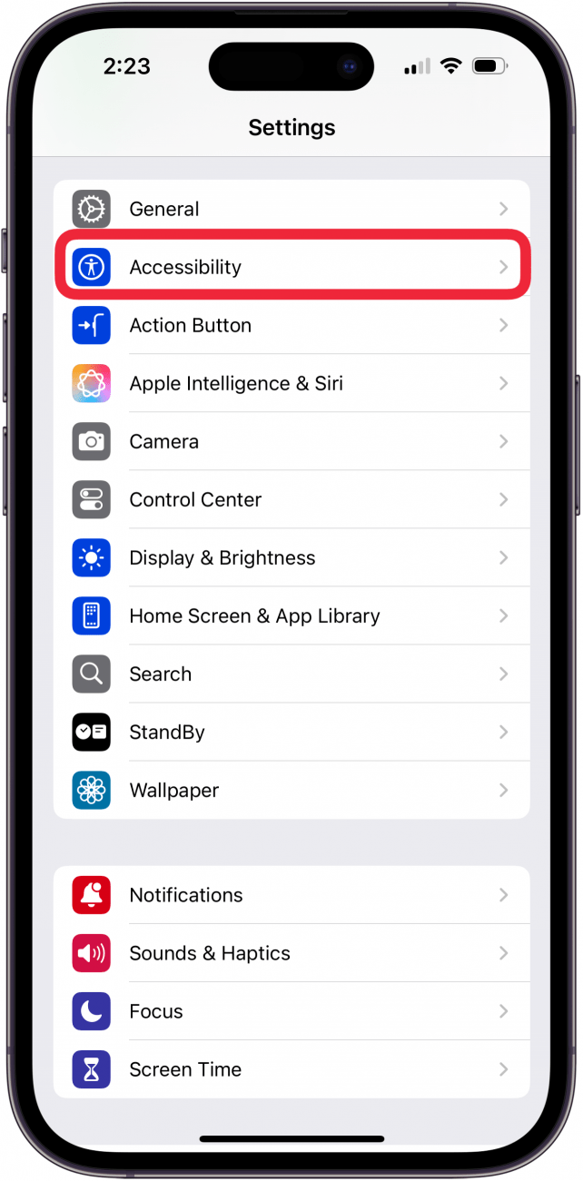 Select Accessibility.
